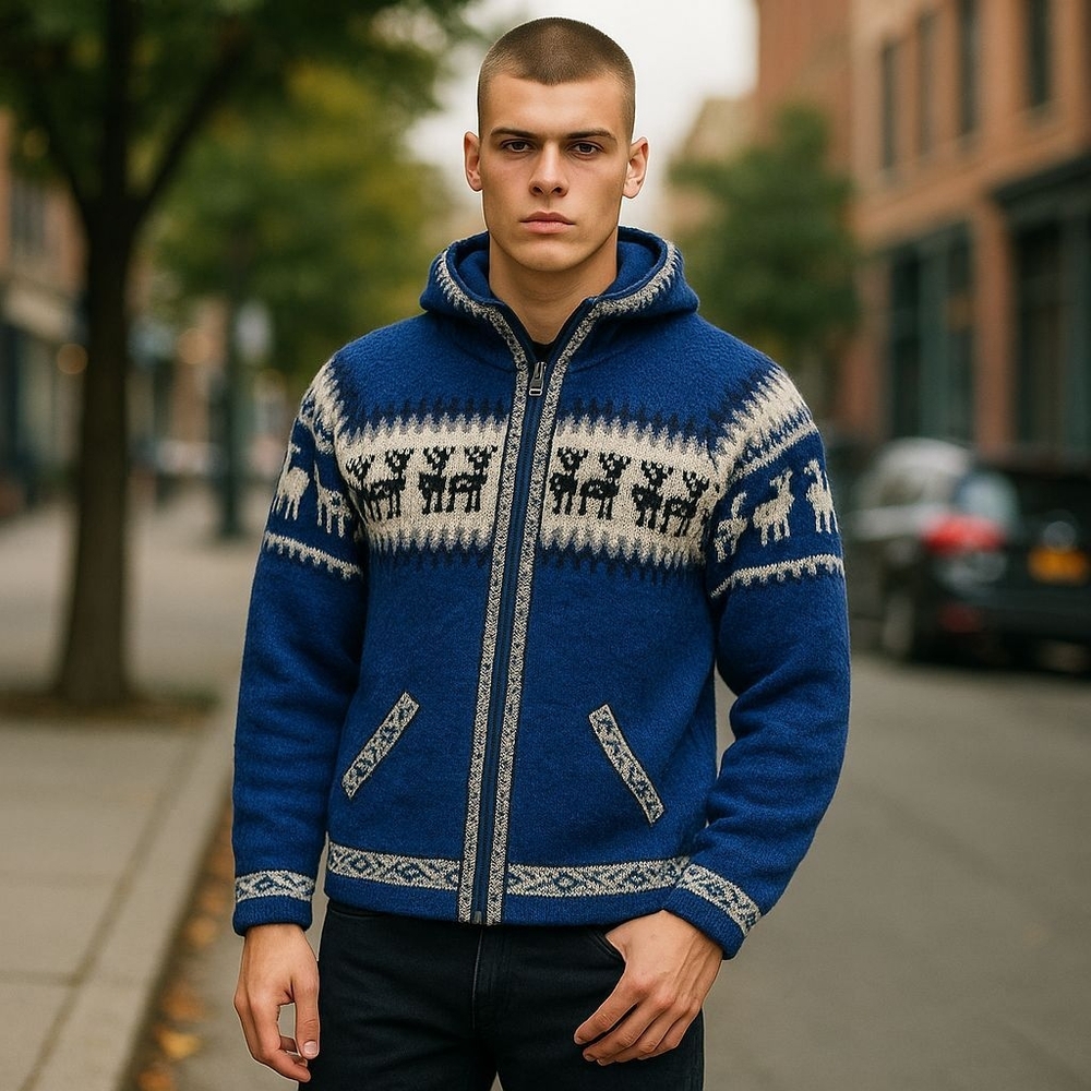 Men's Blue Patterned Sweater